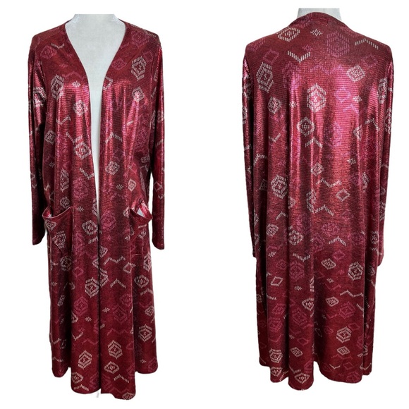 Women's Lularoe mid-calf length Metallic Sarah Cardigan with pockets Size Large - Picture 10 of 10